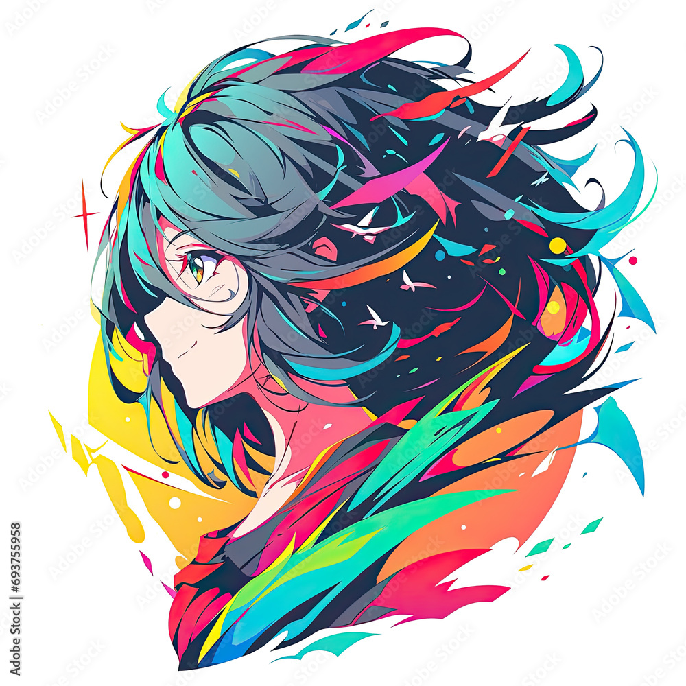 Naklejka premium Woman with chic anime style design for your tee