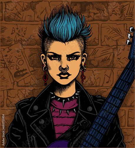 cartoon character - punk girl guitarist (Colour)