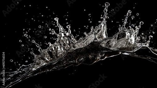 Water splash with bubbles isolated on black background.