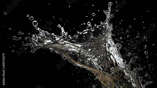 Water splash with bubbles isolated on black background.