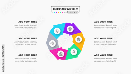 Vector circle arrow infographic design template with six steps or options