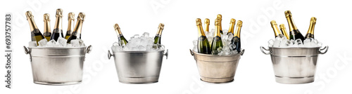 Collection of PNG. Bottles of champagne in ice bucket cooler isolated on a transparent background. photo