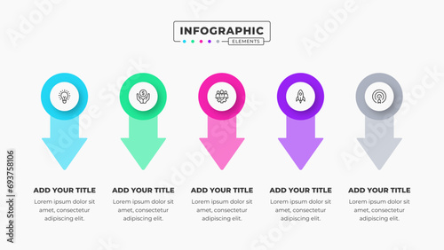 Vector presentation arrow infographic design template with 5 steps or options