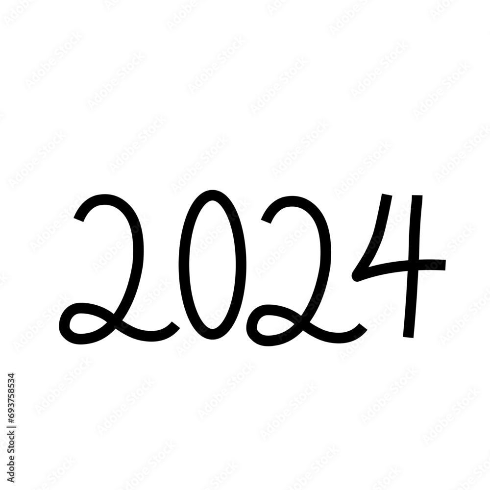 Hand Drawn 2024 Year Number Hand Drawn 2024 Year Number