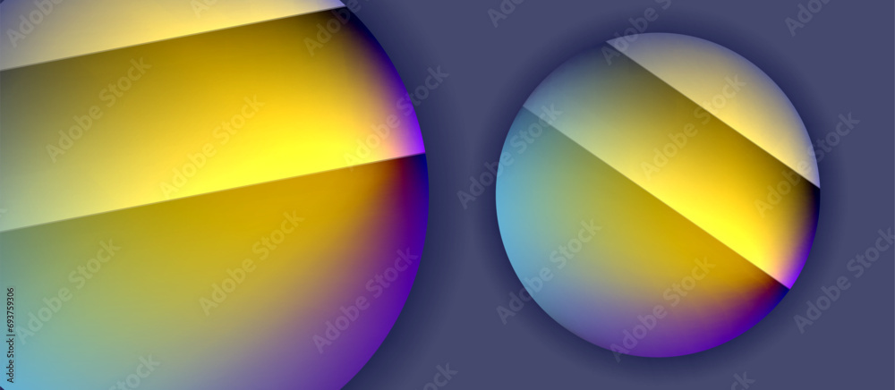 Glossy metal glowing circles geometric background. Minimal abstract composition. Vector illustration For Wallpaper, Banner, Background, Card, Book Illustration, landing page