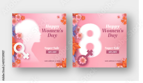 International Women's day illustration, March 8 Women's Day sale banner social media post web banner