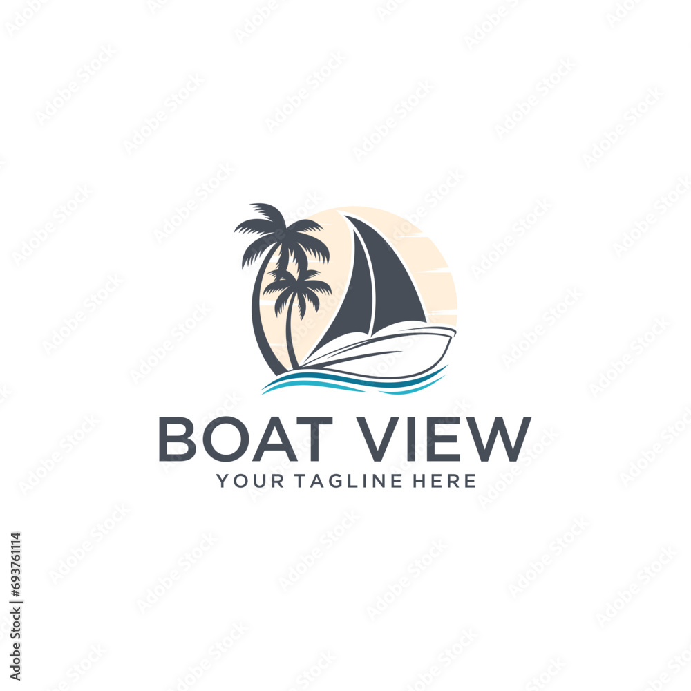 Boat view, Sailing ship and Wave logo vector illustration design collection Boat view, Sailing ship and Wave logo vector illustration design collection