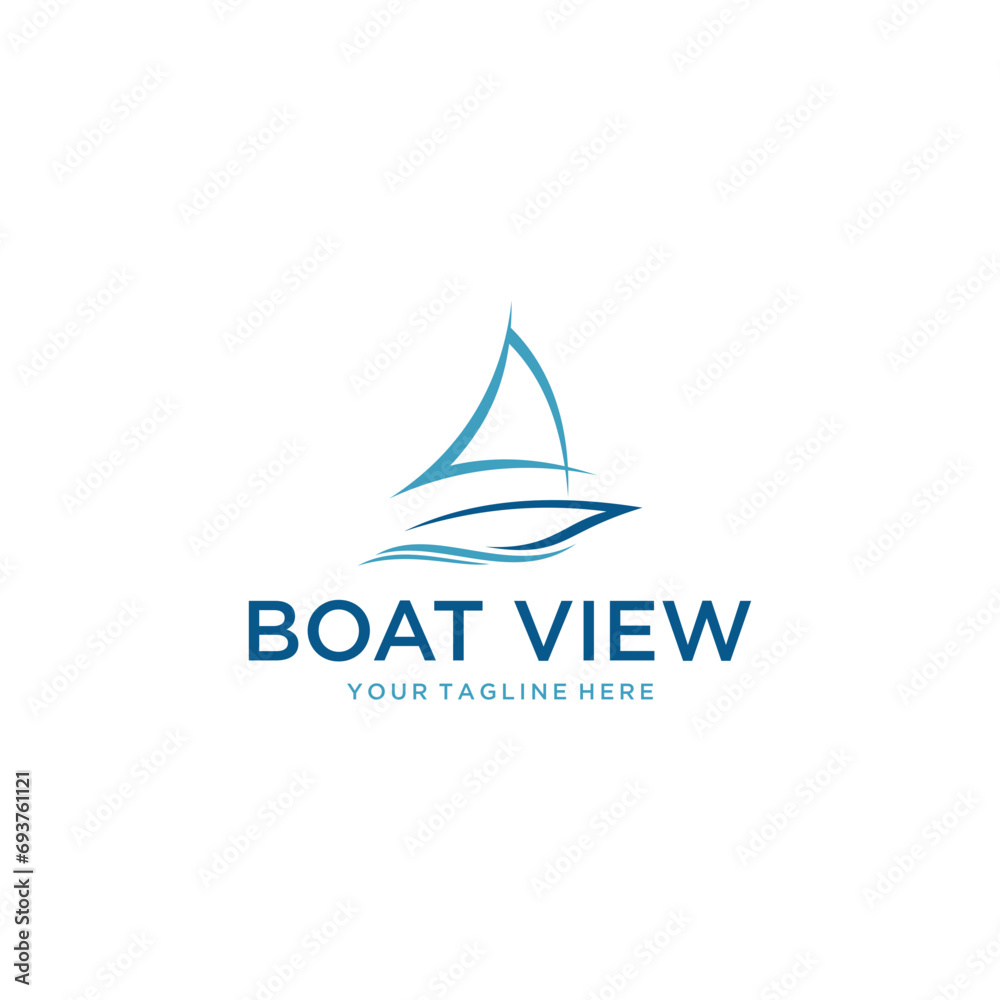  Boat  view, Sailing ship and Wave logo vector illustration design collection