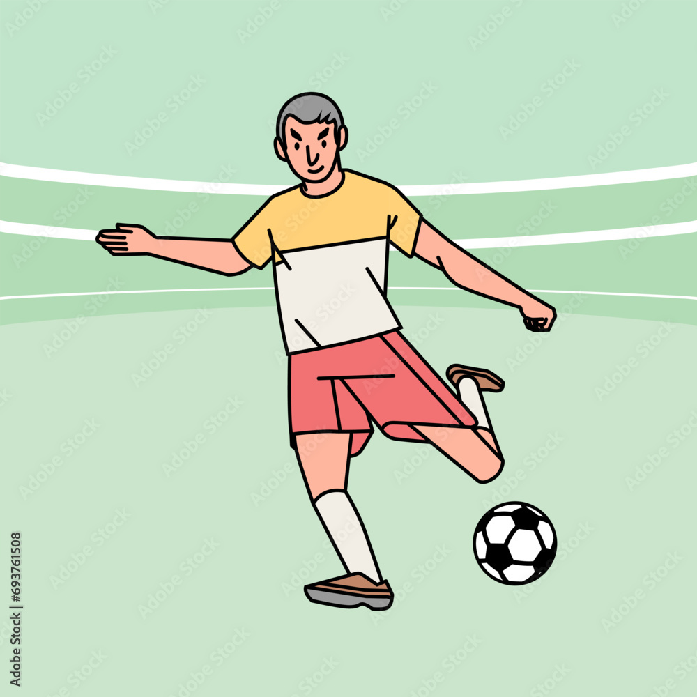 Soccer football man character players in action Athlete on field line style