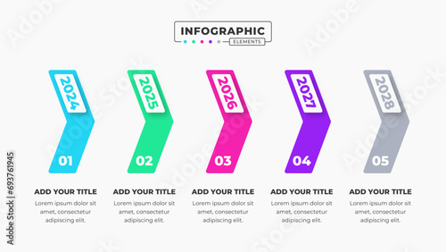 Vector presentation timeline infographic design template with 5 steps or options