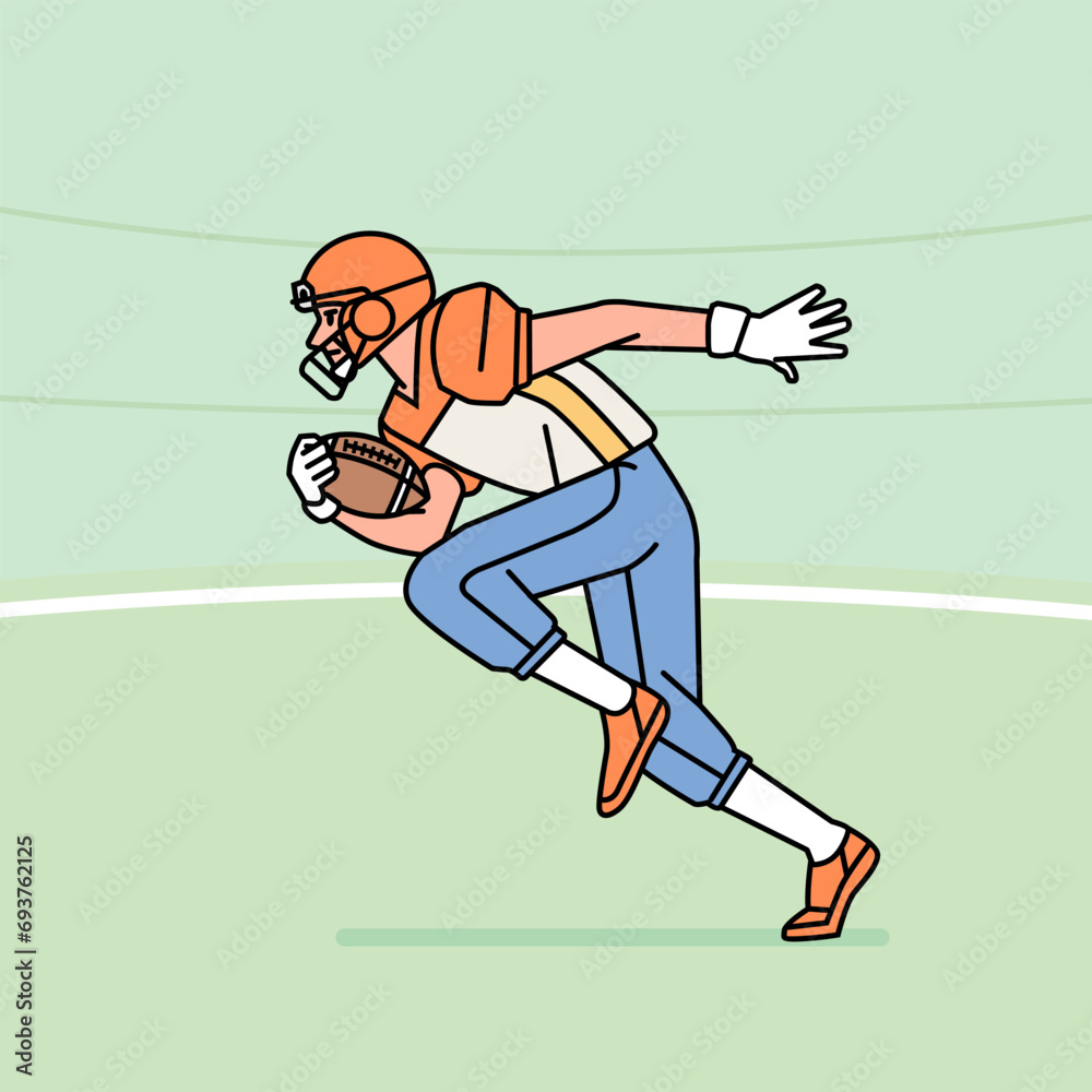 American football man character players in action Athlete on field line style