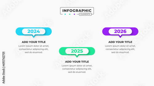 Vector timeline infographic design template with 3 steps or options