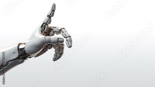 Precision Robotics: Futuristic Pointing Hand Gesture on White Background