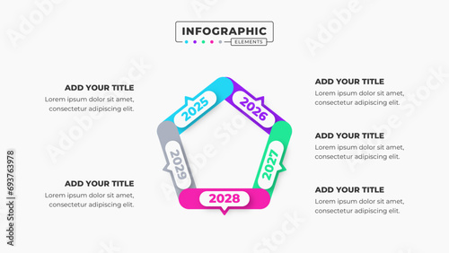 Vector presentation timeline infographic design template with 5 steps or options