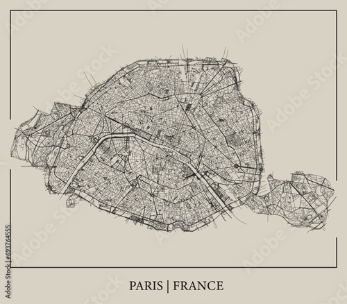 Paris (France) street map outline for poster.