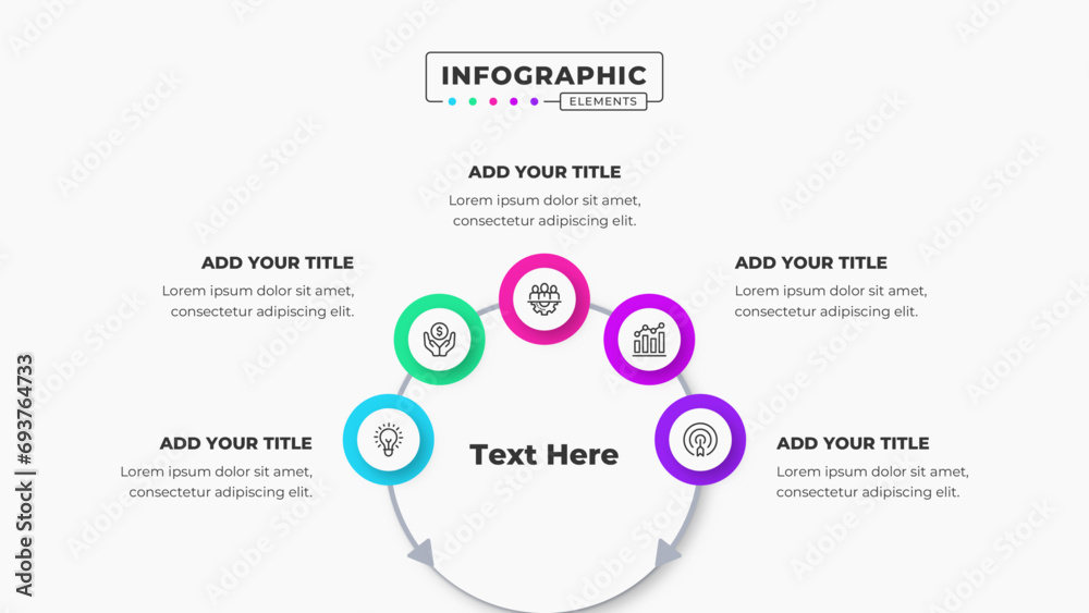 Vector business circle infographic design template with 5 steps or options Vector business circle infographic design template with 5 steps or options