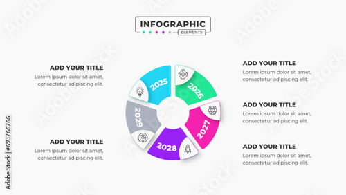 Vector presentation circle timeline infographic design template with 5 steps or options
