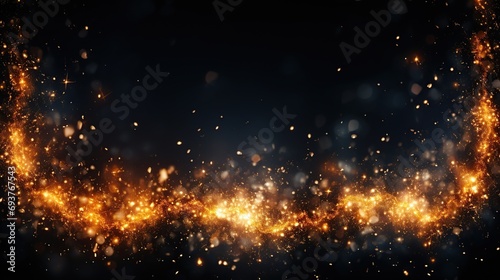 Defocus fire flames. Eagle silhouette Fire embers particles over black background. Fire sparks background.