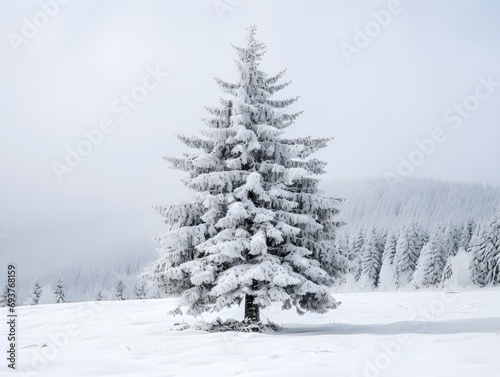 Fir tree covered by snow in winter. Winter and holidays concept. © AmirsCraft