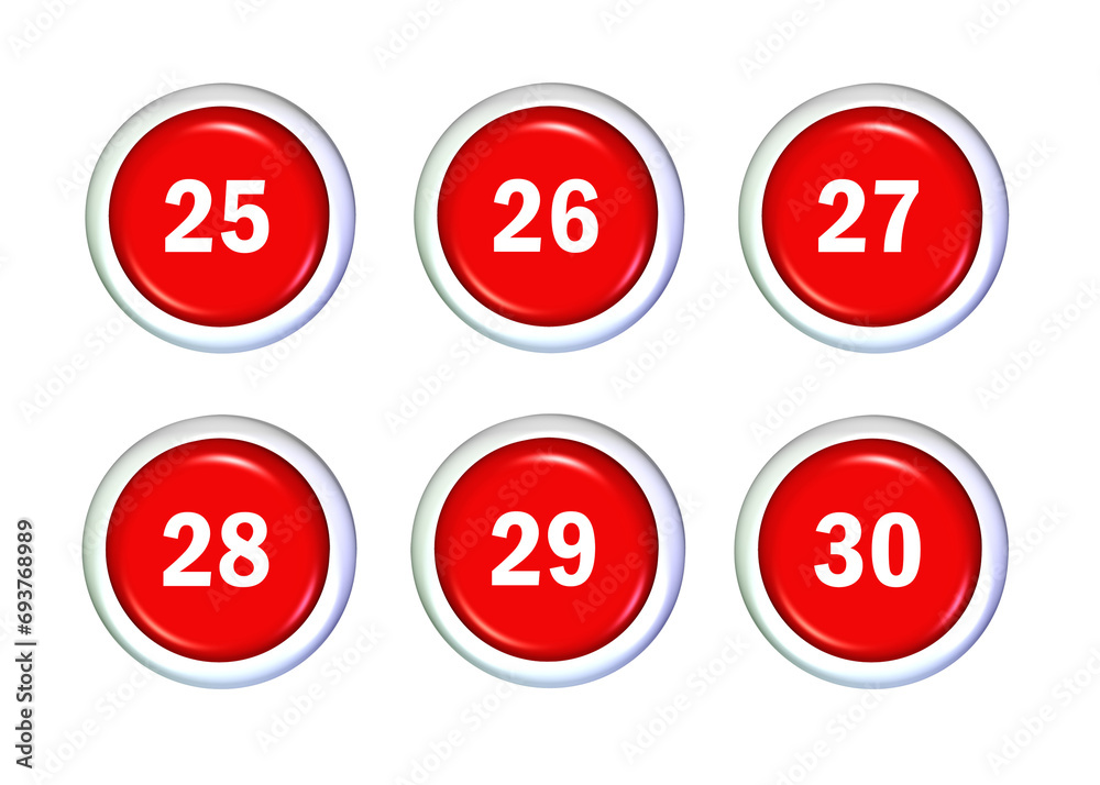 set number button red white color 3D set number button red white color 3D