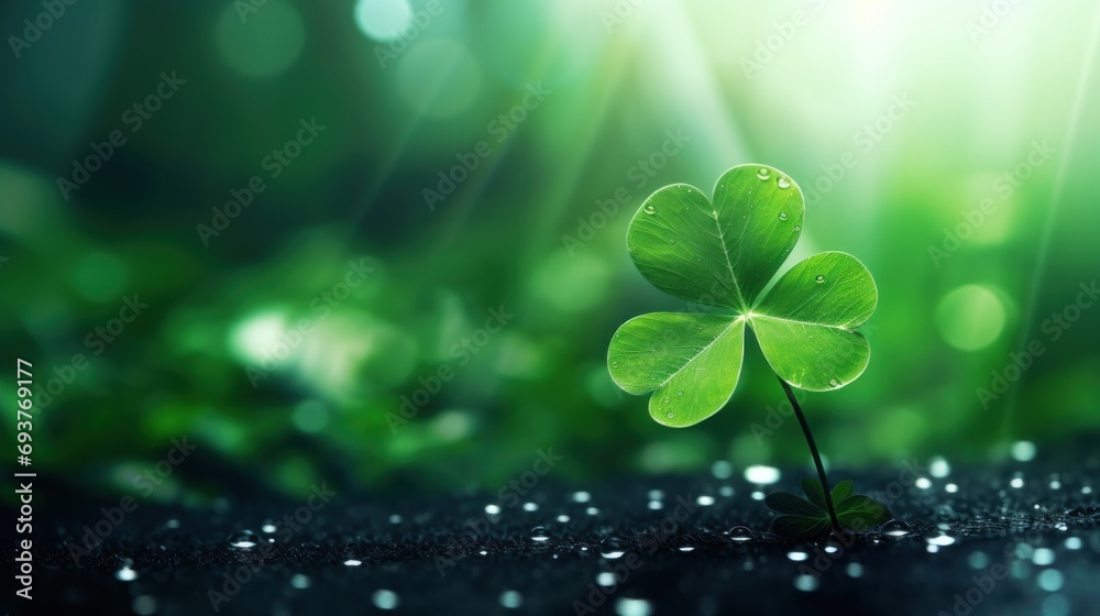 Green clover leaf on bokeh background. St. Patrick's Day