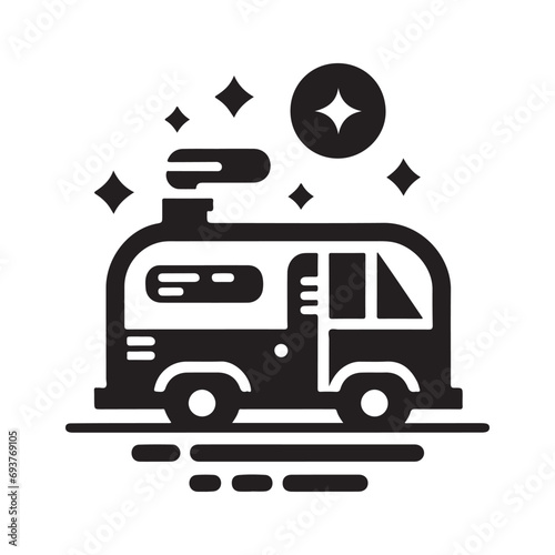 monochrome geometric illustration logo of camper van