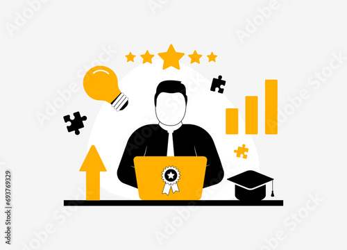 Upskilling - Employee training for career advancement and smart labor. Boosting performance with mentoring and learning new skills. Technology evolution, business success concept vector illustration