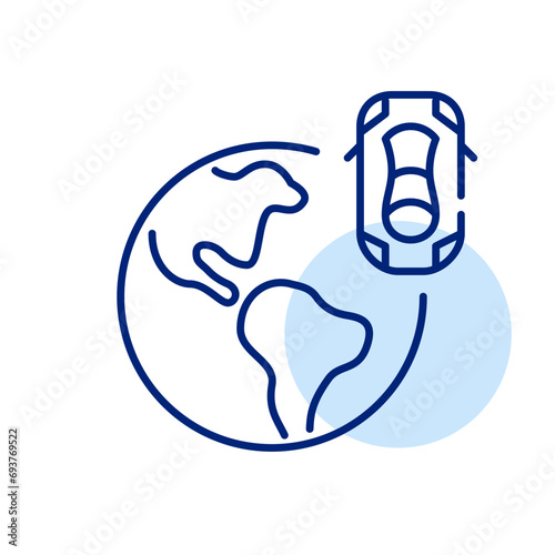 Earth globe and car top view. International car rental service. Pixel perfect  editable stroke icon