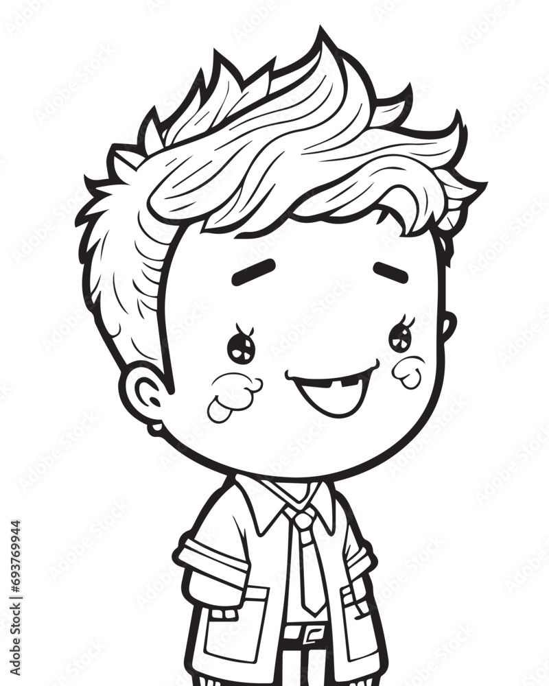 Handsome Outline Coloring Page: Full Body Shot of a School Boy for Kids Handsome Outline Coloring Page: Full Body Shot of a School Boy for Kids