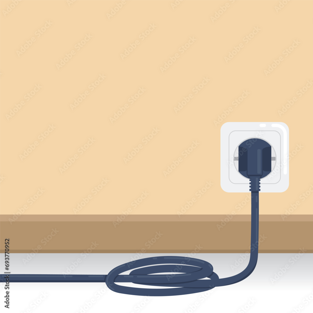 electric plug is stuck in the socket with a tangled cable vector illustration concept design