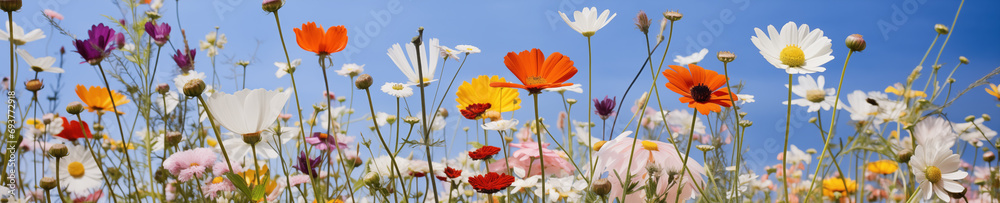 Obraz premium 7616x2560,w6:h2, The edge of a vast and enchanting field of wildflowers