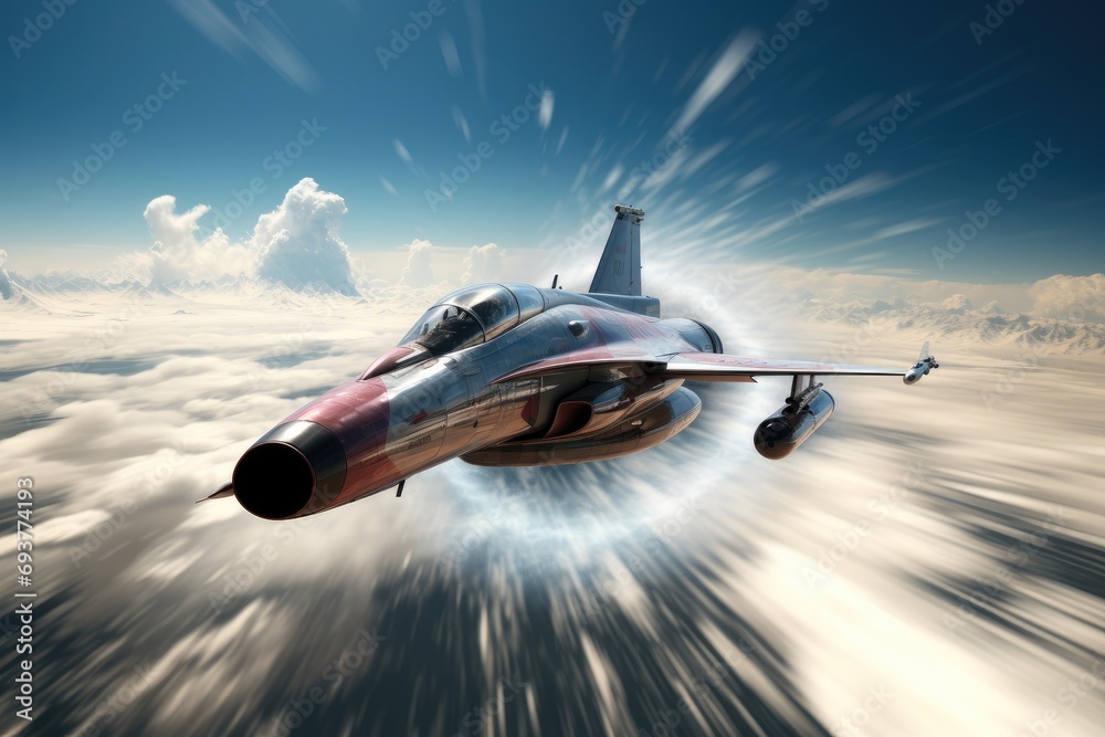 Obraz na płótnie A jet breaking the sound barrier, Sonic Boom. Generative AI. w salonie