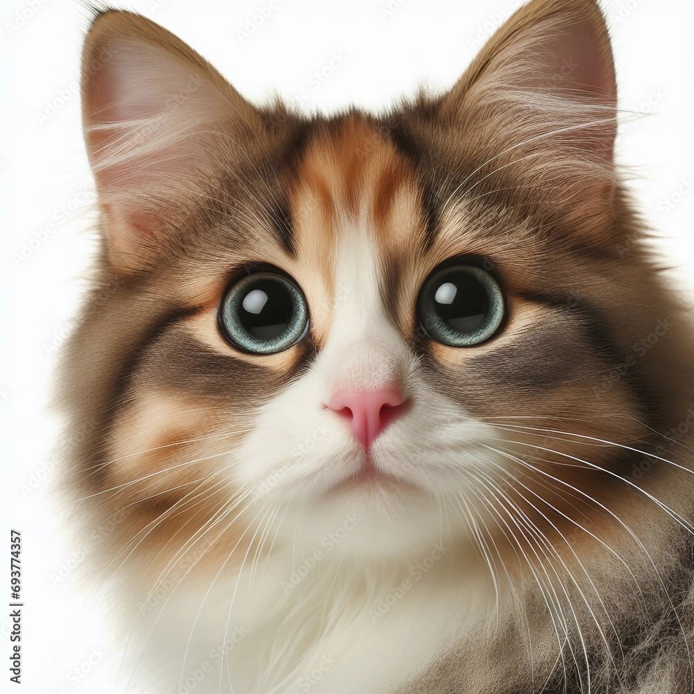 Beautiful adult mink Ragdoll cat, standing facing camera. Looking straight in lense with mesmerising aqua greenish eyes. One paw playful lifted. Isolated on a white background. Beautiful adult mink Ragdoll cat, standing facing camera. Looking straight in lense with mesmerising aqua greenish eyes. One paw playful lifted. Isolated on a white background.