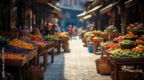 The bustling with traditional markets  Vibrant colors. Generative AI.