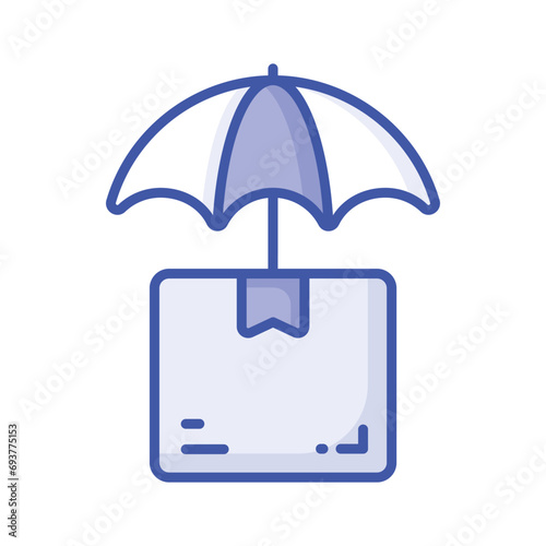 Package parcel under umbrella showing concept icon of package insurance, parcel safety vector