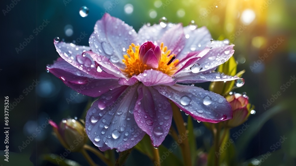 Beautiful Daisy flower with water-drops in the petals, Beautiful nature creations, closeup, High resolution AI generated image Beautiful Daisy flower with water-drops in the petals, Beautiful nature creations, closeup, High resolution AI generated image