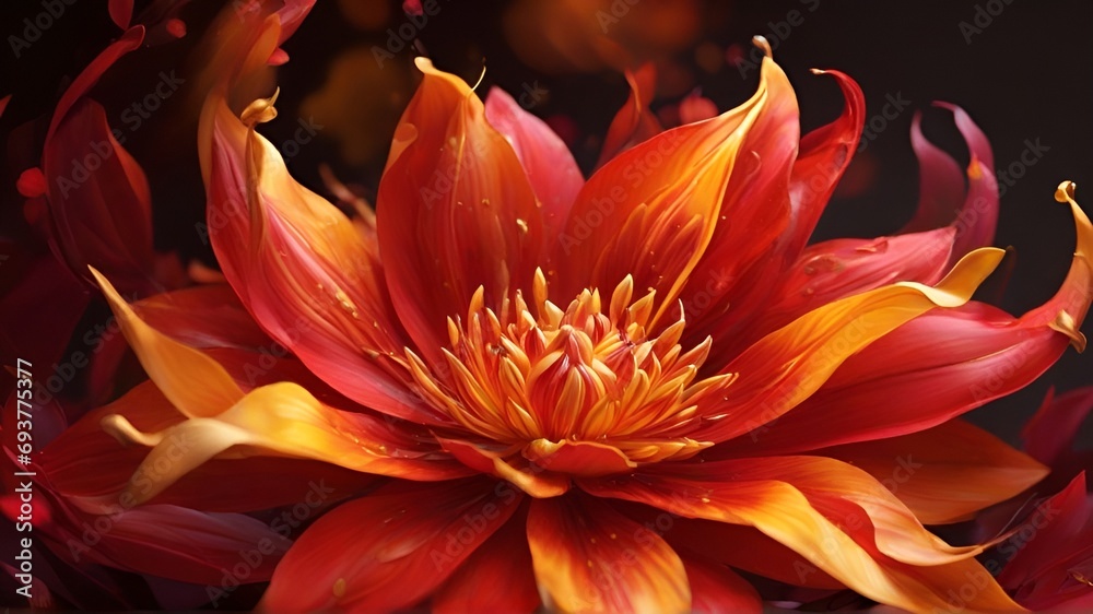 Beautiful fire Flower with water-drops in the petals, Beautiful nature creations, High resolution AI generated image