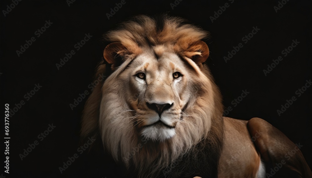 Portrait of a lion on the black background.