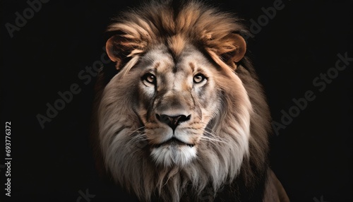 Portrait of a lion on the black background.