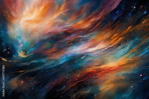 galaxy background with tiny partials in the space with multicolor waves space abstract background  photo