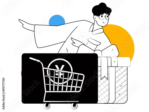 Holiday shopping people doing e-commerce online shopping flat vector concept operation hand drawn illustration
