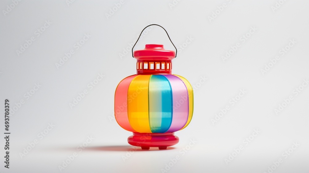 a multicolored lantern, showcasing a blend of vibrant hues and shades, isolated against a clean white backdrop for a colorful and dynamic composition.