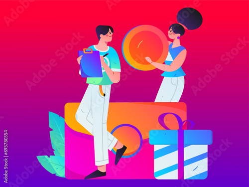 Holiday shopping people doing e-commerce online shopping flat vector concept operation hand drawn illustration  © Lyn Lee
