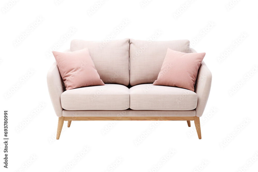 Scandinavian Tapered Leg Sofa, transparent background, isolated image, generative AI Scandinavian Tapered Leg Sofa, transparent background, isolated image, generative AI