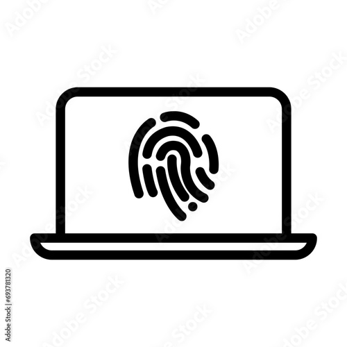 Laptop with fingerprint protection. Icon about digital security system