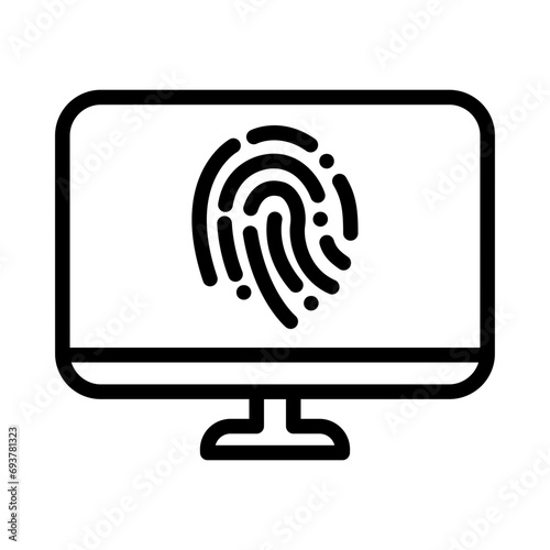 Computer with fingerprint protection. Icon about digital security system