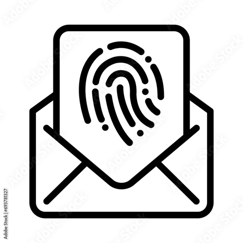 Email with fingerprint protection. Icon about digital security system