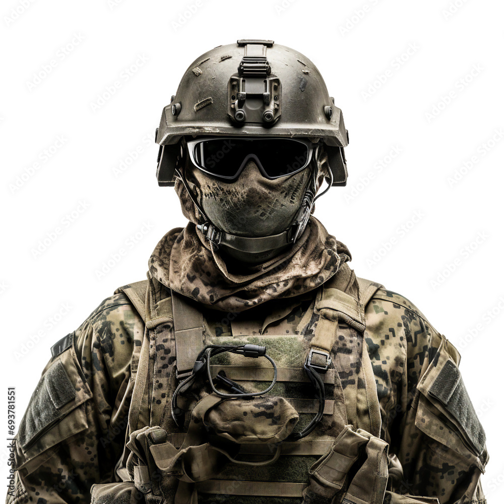 Soldier, male mannequin, transparent background, isolated image, generative AI - obrazy, fototapety, plakaty 