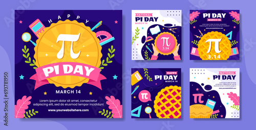 Pi Day Social Media Post Flat Cartoon Hand Drawn Templates Background Illustration