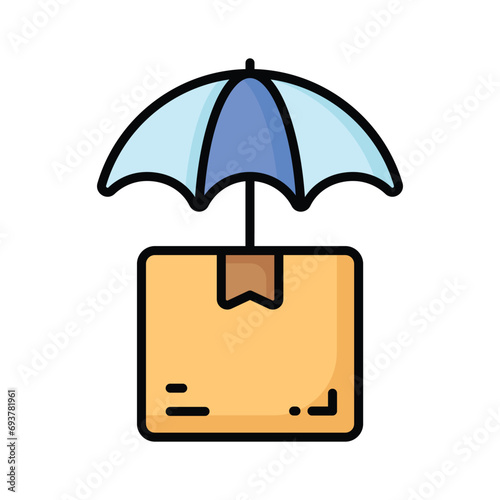 Package parcel under umbrella showing concept icon of package insurance, parcel safety vector